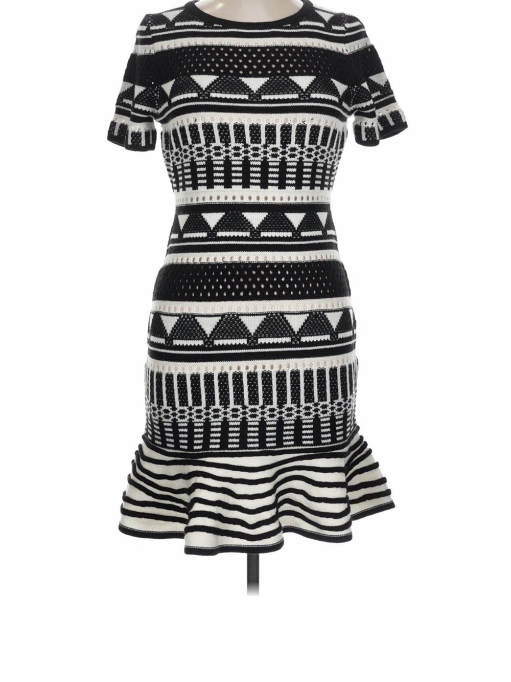 Black & White Patterned Knit Fit-and-Flare Dress